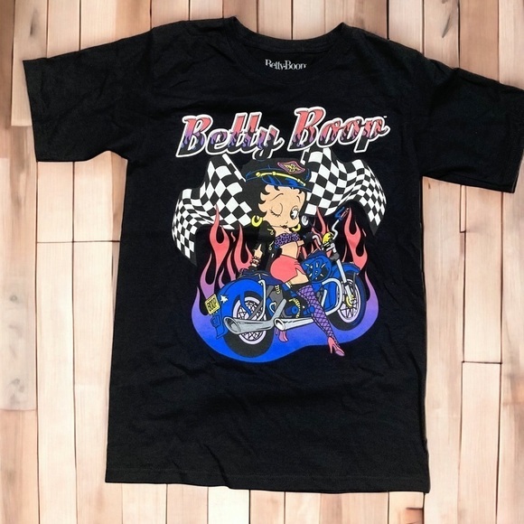 Betty Boop Motorcycle Flames Tee New Small - Picture 1 of 4